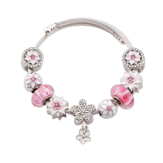 Verstelbare Hart Manchet Armband met Bloem Charm