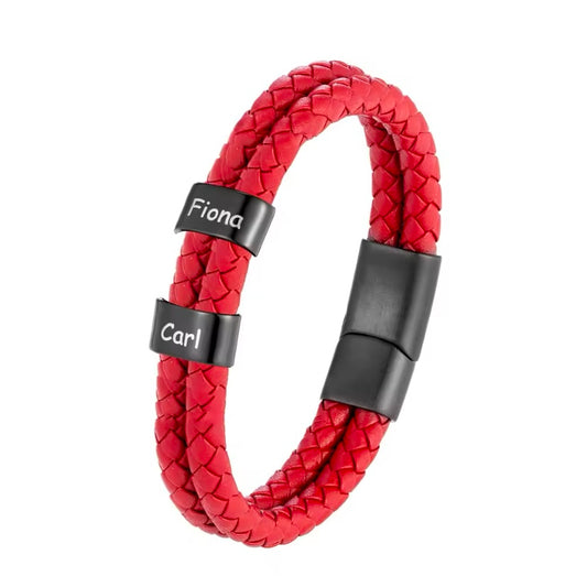 Personaliseerbare Familienaam Armband voor Mannen – Rood Gevlochten