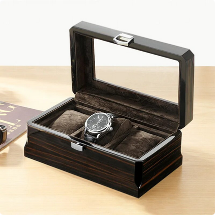 Boîte à montres en grain de bois EleganceWood™ avec 3 emplacements