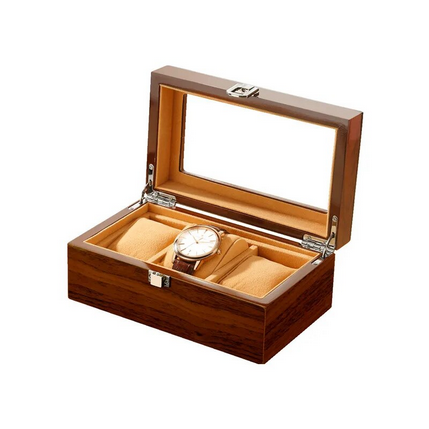 Boîte à montres en grain de bois EleganceWood™ avec 3 emplacements