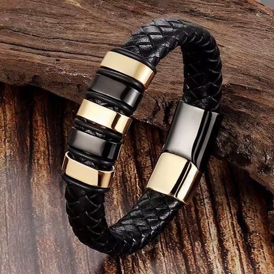 Luxe Leren Herenarmbanden – Handgeweven Leer & Roestvrij Staal