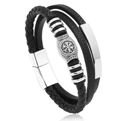 Trendy Lederen Armbanden Voor Mannen – RVS Armband 21CM | Meerlagig Gevlochten