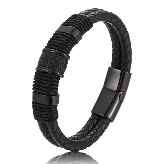 Charm Vintage Multilayer ZwRt Lederen Armband voor Mannen - Zakelijke Stijl en Formele Gelegenheden