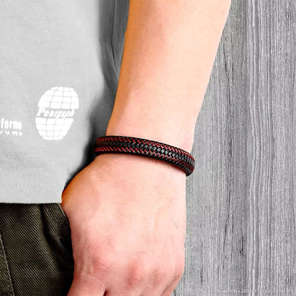 Leren Gevlochten Koord Armband met Rvs