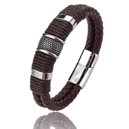 Stoere Multilayer Leren Armband voor Heren – Gevlochten & Vintage Design