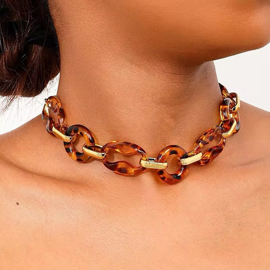 Amerikaanse Stijl Ketting Amber Luipaard Print Voor Vrouwen