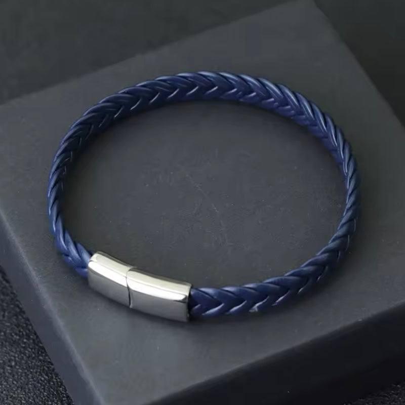 Heren Lederen Armband | Gevlochten Leer & Roestvrij Staal | Unfading RVS Gesp