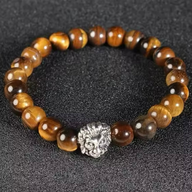 Elegante Tiger Eye Kralenarmbanden met Leeuwenbedels (18 cm)