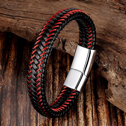 Leren Gevlochten Koord Armband met Rvs