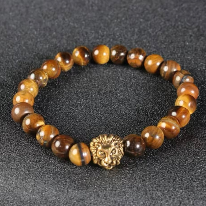 Elegante Tiger Eye Kralenarmbanden met Leeuwenbedels (18 cm)