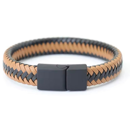 Heren Lederen Armband – Zwart Gevlochten Design & Magnetische Gesp