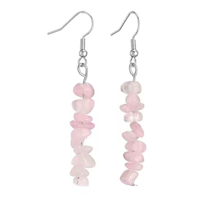 Natuursteen Kralen Oorbellen - Rose Quartz Statement Oorbellen Voor Vrouwen