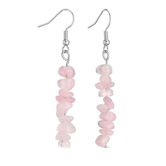 Natuursteen Kralen Oorbellen - Rose Quartz Statement Oorbellen Voor Vrouwen