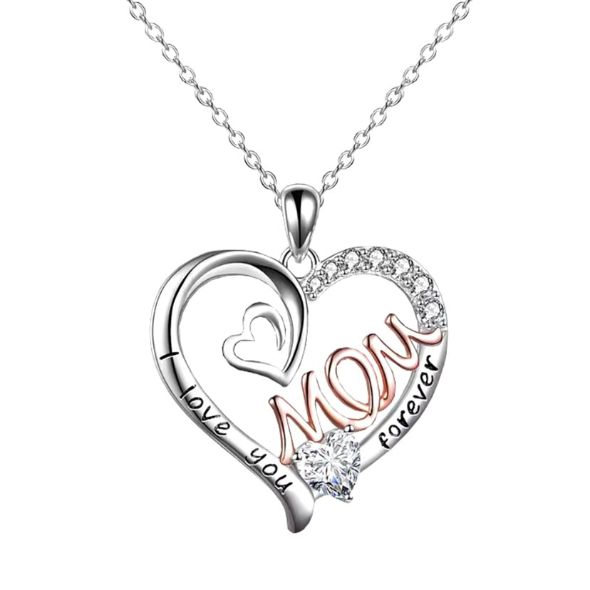 Bicolor Modeketting "Mom" met Hartvormige Zirkoon Hanger – Perfect Cadeau voor Moeders