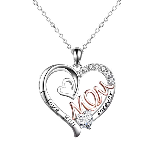 Bicolor Modeketting "Mom" met Hartvormige Zirkoon Hanger – Perfect Cadeau voor Moeders