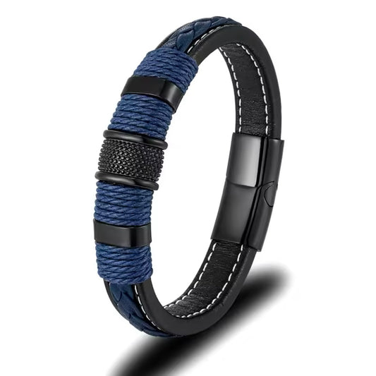 Stijlvolle Gevlochten Leren Armband voor Mannen – Blauw Leder