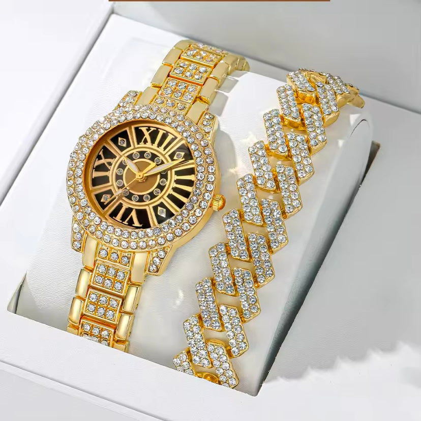 Luxe Dames Horloge Set - Met Strass Wijzerplaat en Elegant Armband