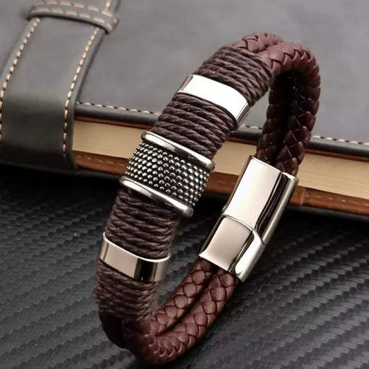 Charm Vintage Multilayer Bruin Lederen Armband voor Mannen - Zakelijke Stijl en Formele Gelegenheden